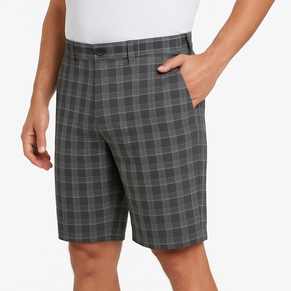 PGA Tour Black Gray Button Closure Check Pattern Plaid Shorts Mens Type Size 34‎
